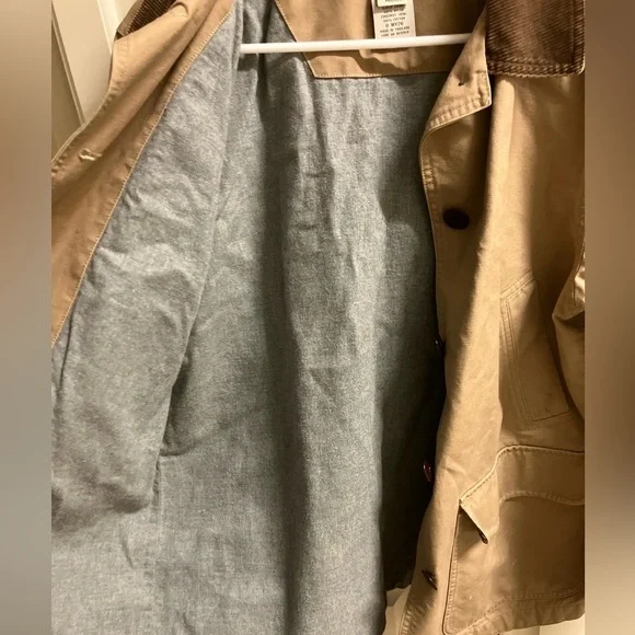 LL Bean Chore Barn Corduroy Trim Khaki Tan Jacket Flannel Lined womens M Petite - Picture 6 of 7